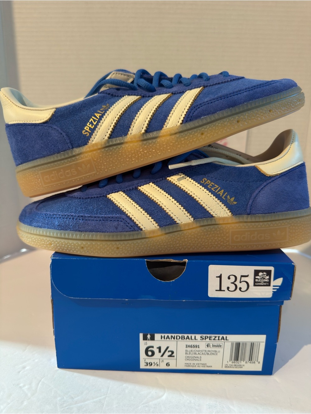 adidas Blue Suede Handball Spezial Sneakers with White Stripes 6.5Y/7.5W